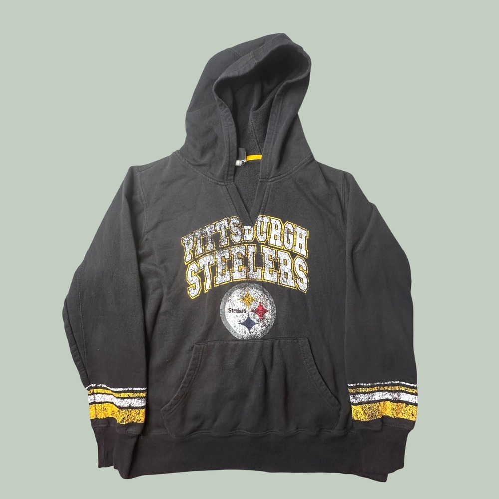 Pittsburgh Steelers Hoodie Womens L Black NFL Football Distressed Team Apparel